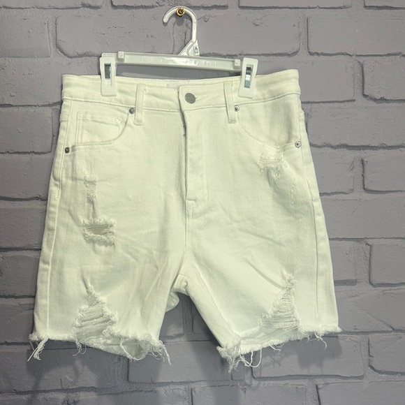 NEW Risen jeans White Distressed Denim Shorts size L - Picture 1 of 5